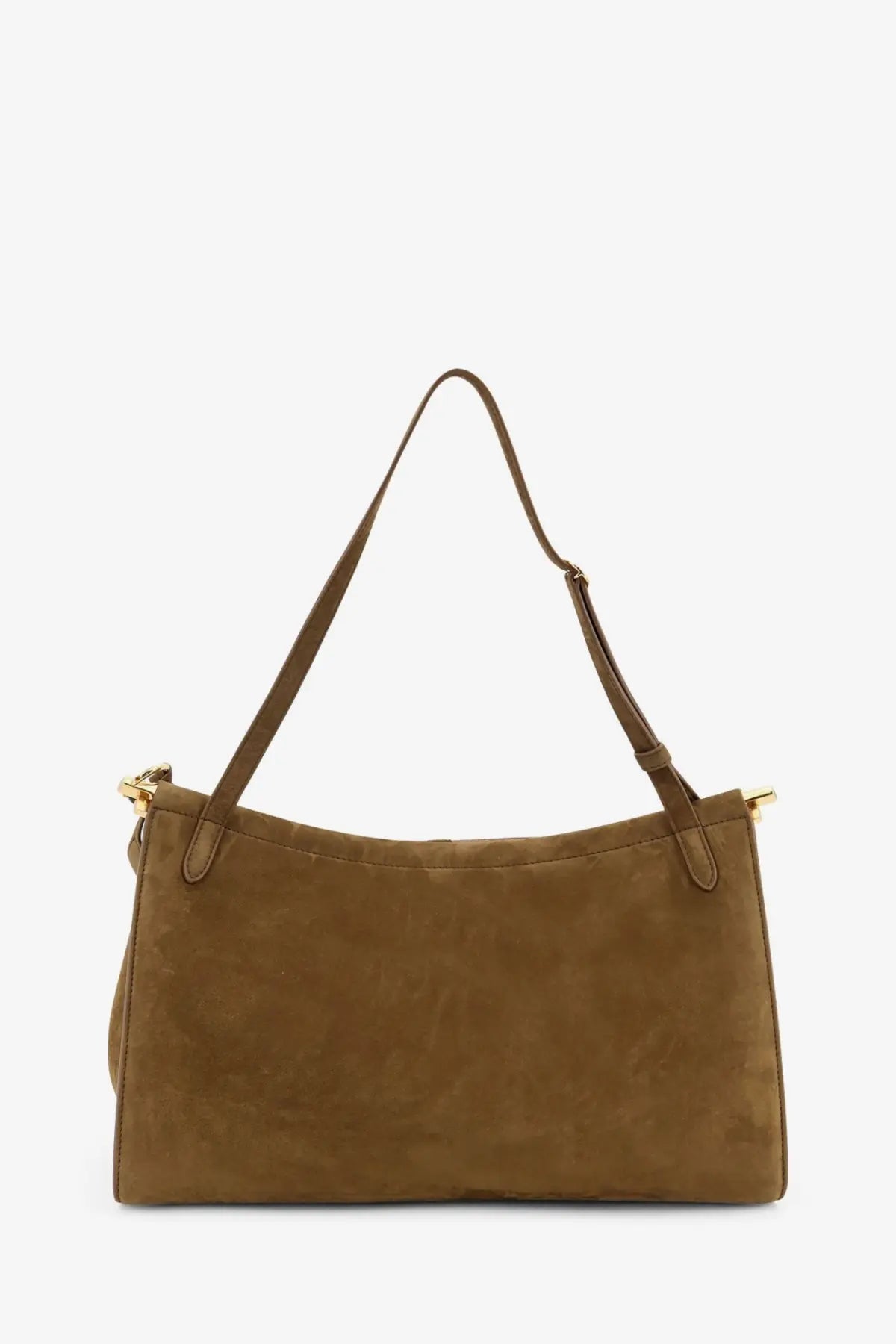 Alaiã women’s le click pocket nabuck shoulder bag in brown suede with gold-tone hardware