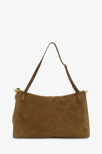 Alaïa women’s le click pocket nabuck shoulder bag green with brown suede and gold tone hardware