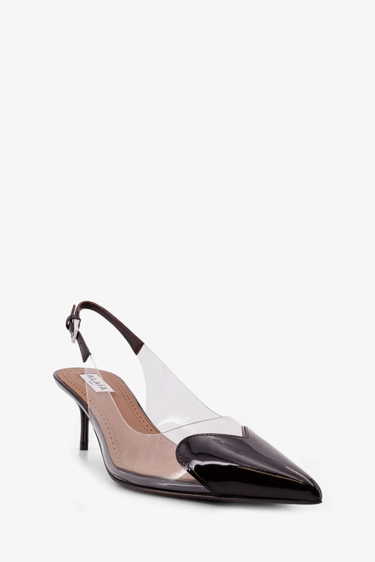 Alaïa women’s le coeur purple pvc and leather pump with black patent leather and transparent plastic slingback heel