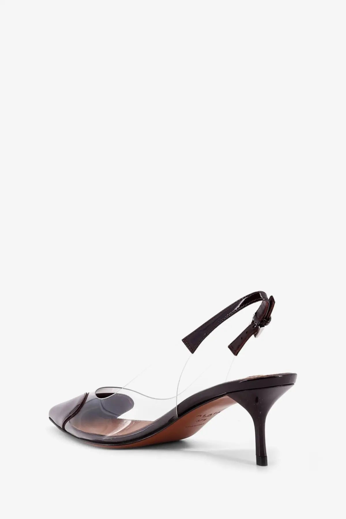 Alaïa women’s le coeur pvc and leather pumps purple black patent leather slingback heel with transparent overlay and brown insole
