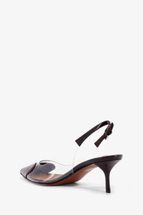 Alaïa women’s le coeur pvc and leather pumps purple black patent leather slingback heel with transparent overlay and brown insole
