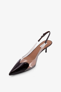 Alaïa women’s le coeur pvc and leather purple pointed-toe pumps with black patent leather and transparent slingback
