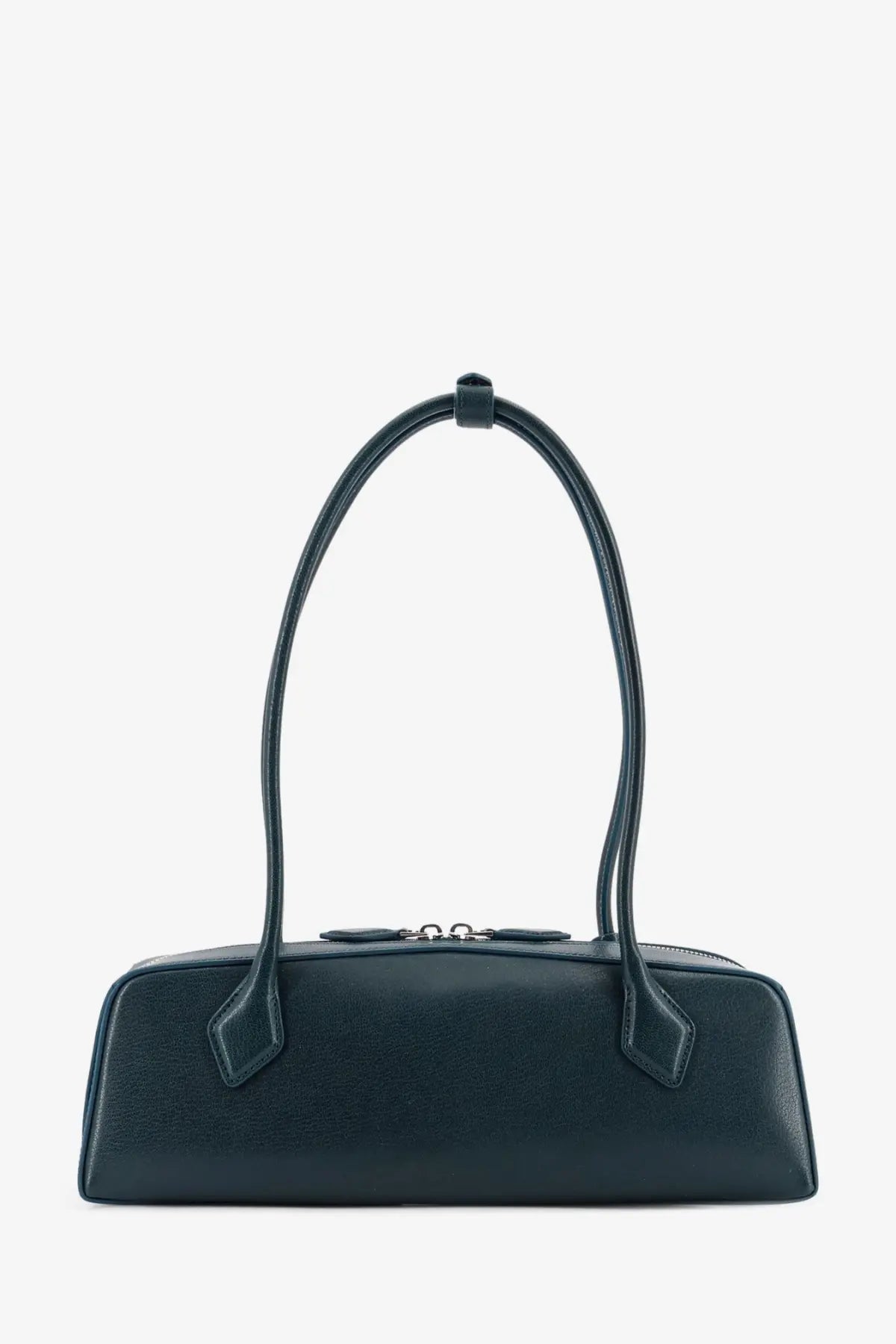 Alaïa women’s le teckel dark green leather handbag with curved top handles and a sleek minimalist design