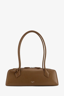 Alaïa women’s le teckel leather shoulder bag in green with sleek curved top handles and minimalist design