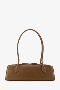 Alaïa women’s le teckel leather shoulder bag green with tan leather curved top handles and minimalist design