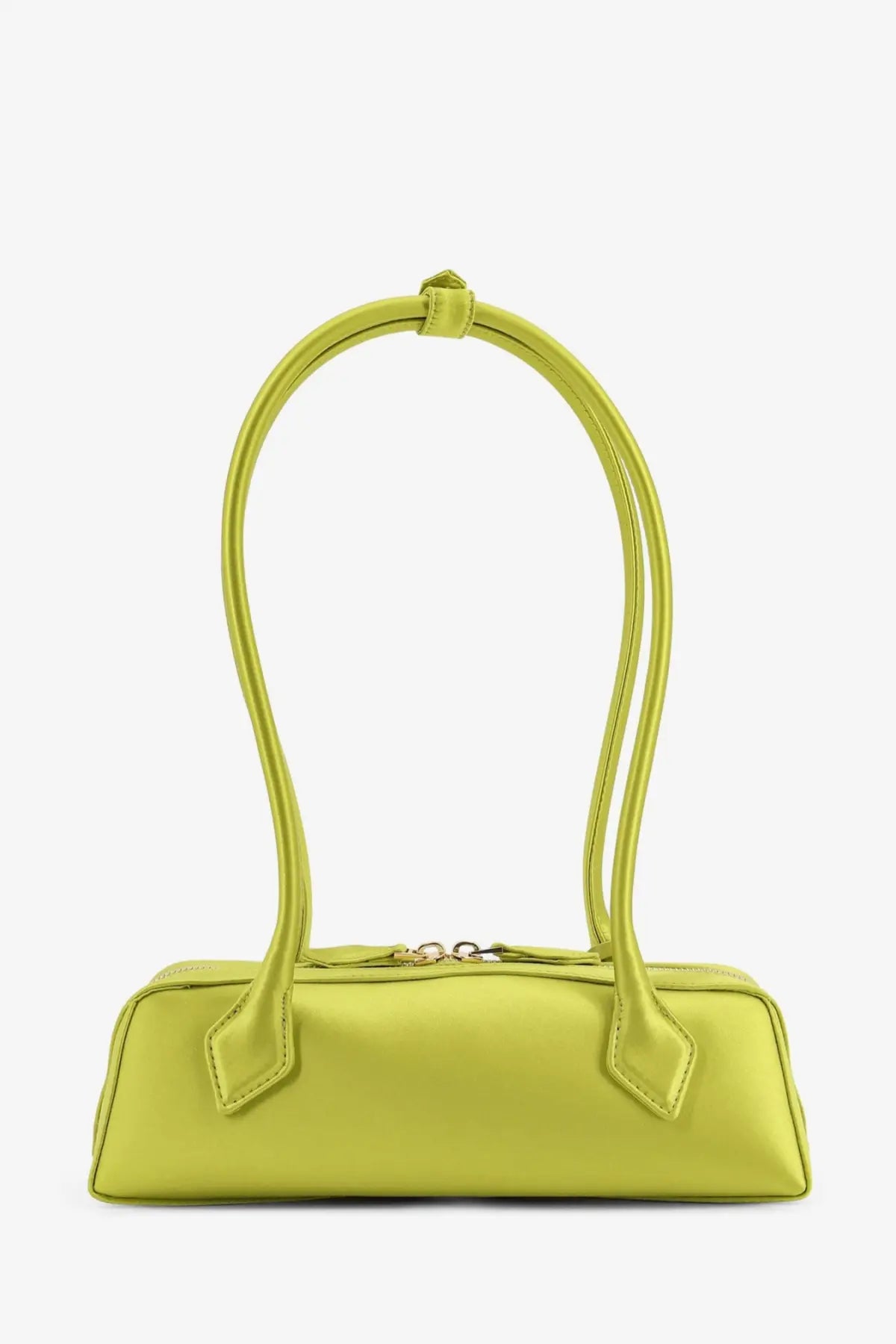 Alaïa women’s le teckel satin shoulder bag green sleek lime green glossy structured rectangular handbag