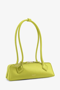 Alaïa women’s le teckel satin shoulder bag in sleek lime green leather with slender handles and minimalist design