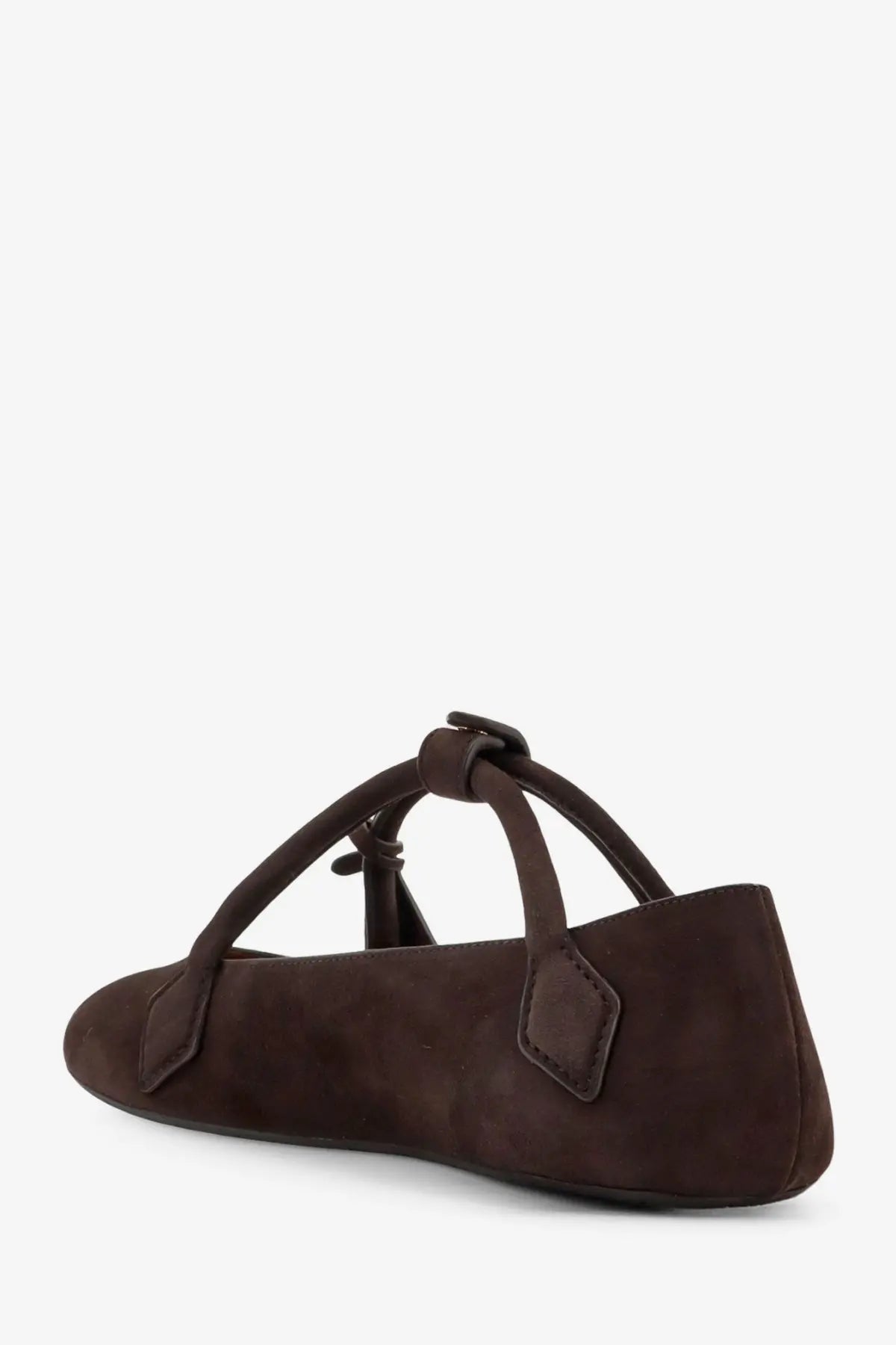 Alaïa women’s le teckel brown suede ballet flats with tied ankle strap and decorative leather tabs