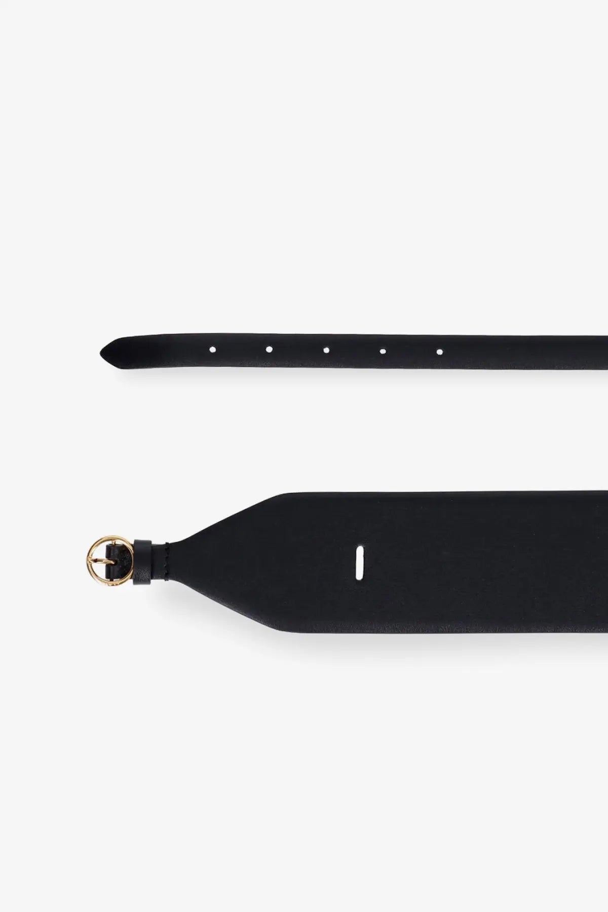 Alaïa women’s maxi leather belt black with gold-toned buckle and evenly spaced holes along the strap