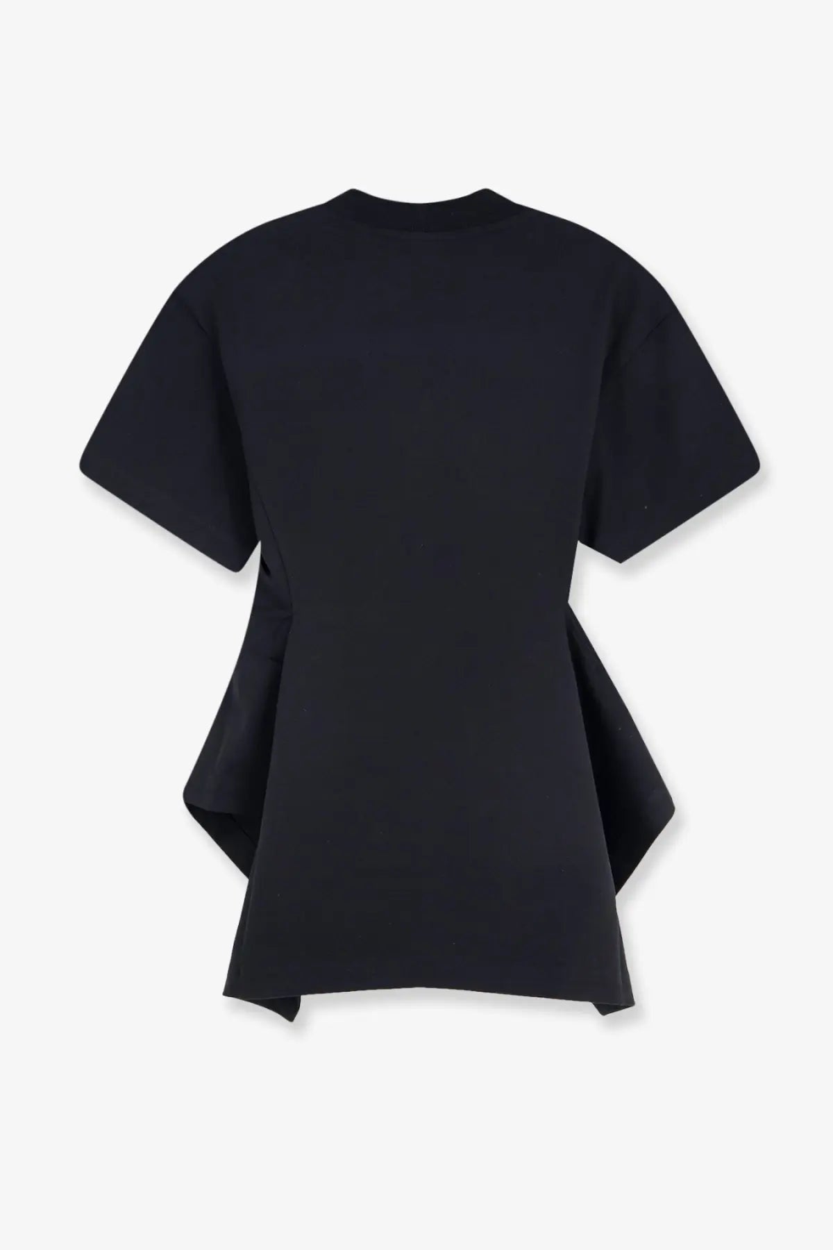 Alaïa women’s black cotton shirt with short sleeves and a flared asymmetrical hemline front view