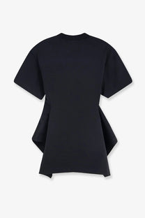 Alaïa women’s black cotton shirt with short sleeves and a flared asymmetrical hemline front view