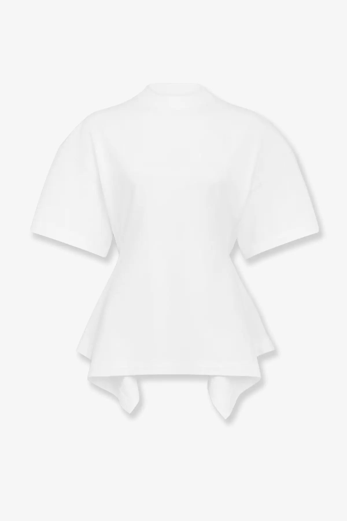 Alaïa women’s white paneled cotton shirt with short sleeves and a slightly flared peplum hem