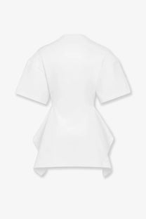 Alaïa women’s white cotton short-sleeved top with paneled peplum hem for a stylish look