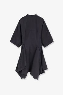 Alaïa women’s black panelled cotton dress with short sleeves and layered ruffle hem in asymmetrical design