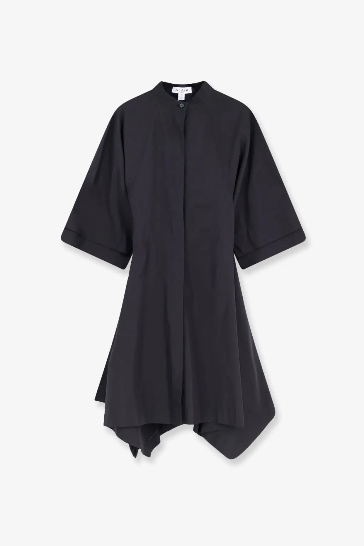 Alaïa women’s panelled black cotton dress with a stand-up collar and short sleeves in minimalist style