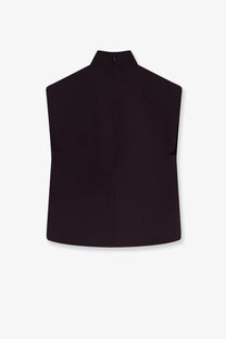 Black sleeveless high-neck vest with central zipper and minimalist design for alaïa women’s paper and viscose top purple