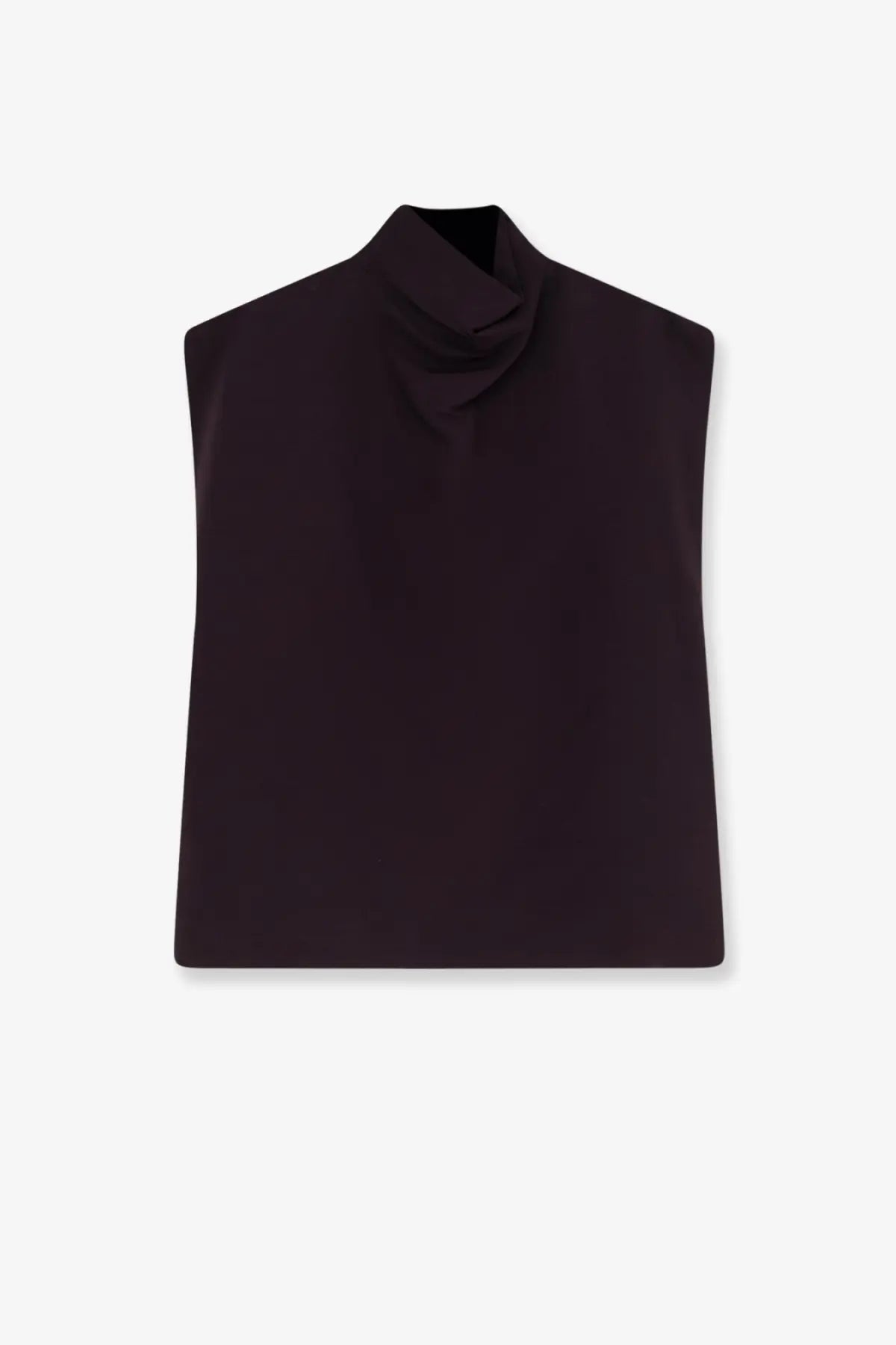 Alaïa women’s black sleeveless top with high draped collar made of paper and viscose fabric
