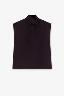 Alaïa women’s black sleeveless top with high draped collar made of paper and viscose fabric