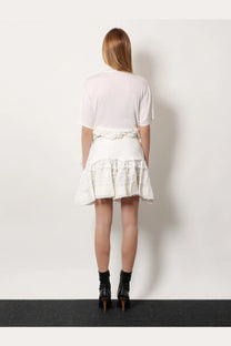 Alaïa women’s white tiered ruffle virgin wool skirt with lace detailing at the waistband