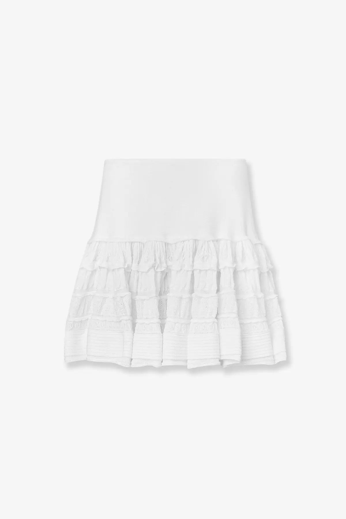 Alaïa women’s white ruffle skirt with tiered layers and smooth waistband made of virgin wool