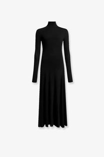 Alaïa women’s black viscose long heart dress with long sleeves and a flowing a-line silhouette