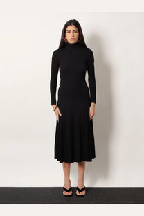 Alaïa women’s black viscose long heart dress with fitted bodice and flared skirt in a long-sleeved turtleneck style