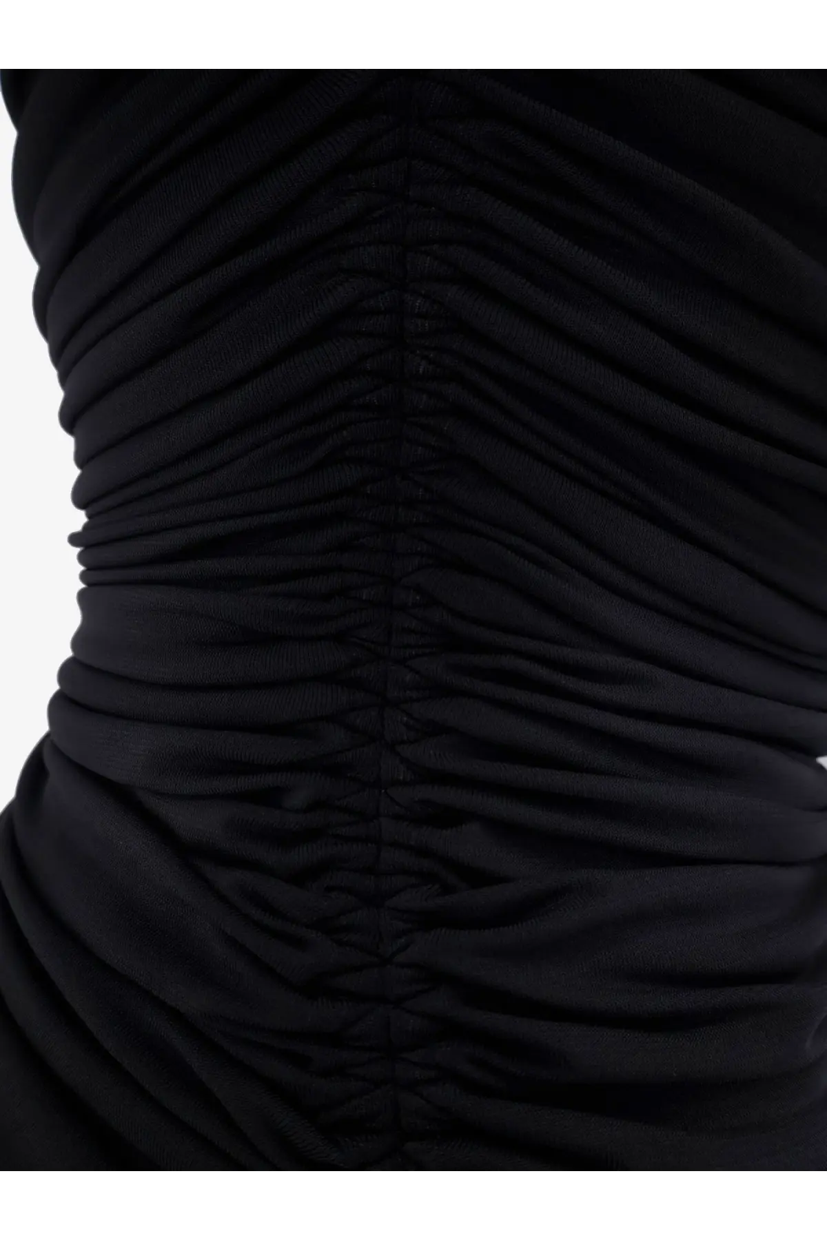 Alaïa women’s black viscose shirt with a structured ruched fabric bodice and gathered design