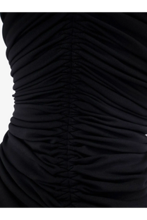 Alaïa women’s black viscose shirt with a structured ruched fabric bodice and gathered design