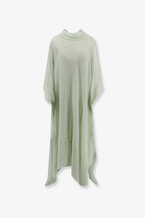 Alberta Ferretti women’s chiffon dress green with pale green silk fabric high neckline and asymmetrical hemline
