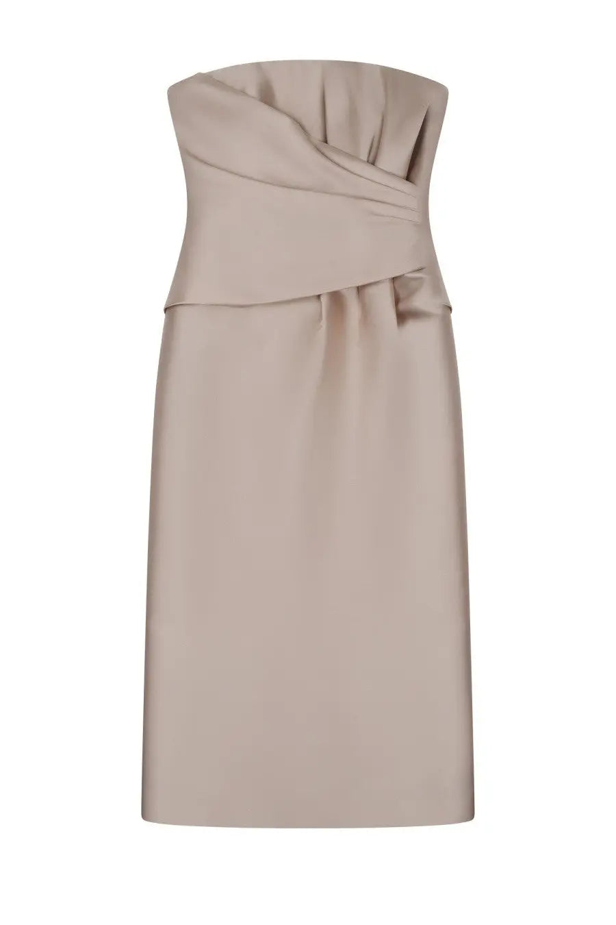 Alberta Ferretti women’s beige strapless midi dress with draped twisted waistband detail in soft fabric