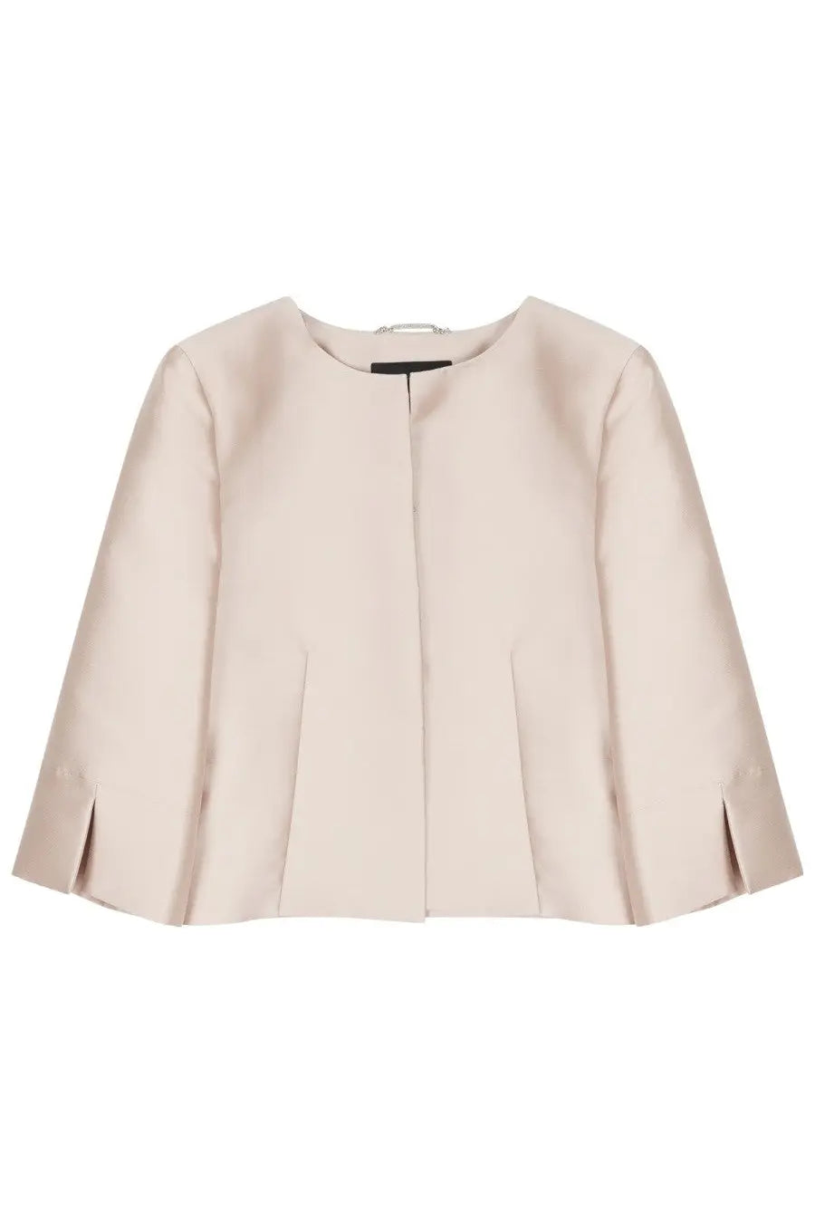 Alberta Ferretti women’s beige mikado cropped jacket with sleek minimalist design and subtle pleats at the hem