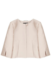 Alberta Ferretti women’s beige mikado cropped jacket with sleek minimalist design and subtle pleats at the hem