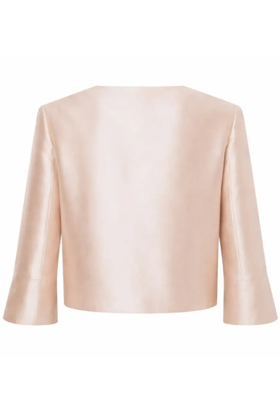Alberta Ferretti women’s blush pink satin cropped jacket with long flared sleeves and mikado beige design