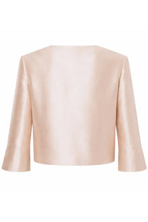 Alberta Ferretti women’s blush pink satin cropped jacket with long flared sleeves and mikado beige design