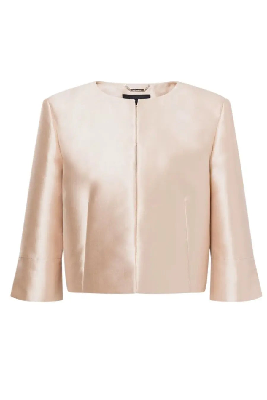Alberta Ferretti women’s mikado jacket in beige with blush-pink satin cropped design and central zipper detailing