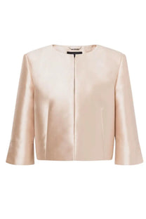 Alberta Ferretti women’s mikado jacket in beige with blush-pink satin cropped design and central zipper detailing