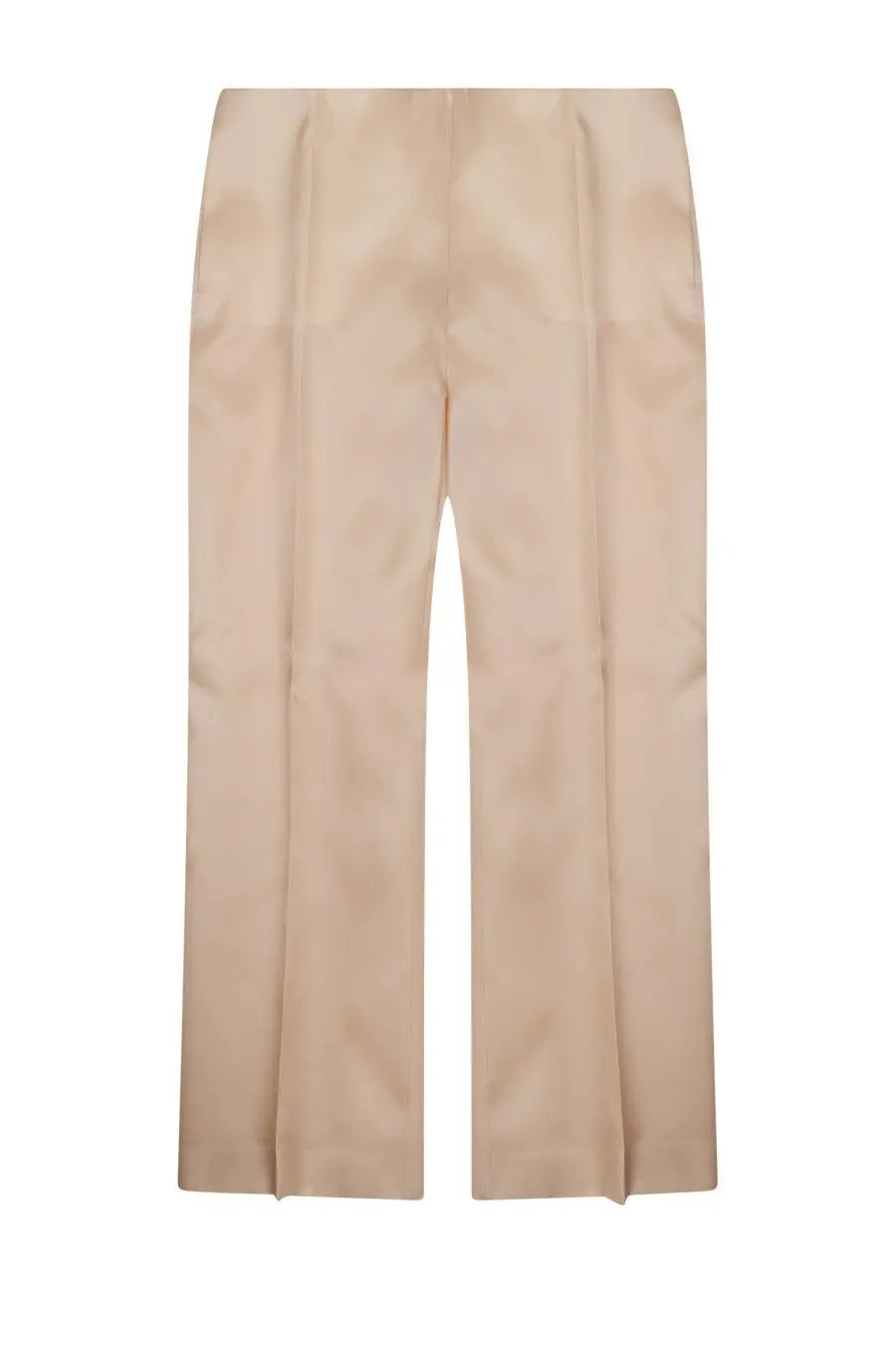 Alberta Ferretti women’s pantalone dritto in seta beige satin trousers with straight-leg cut and subtle waist pleats