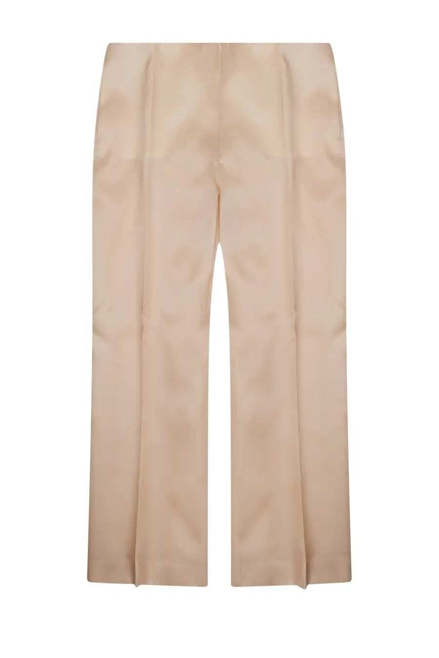 Alberta Ferretti women’s pantalone dritto beige satin wide-leg trousers with glossy finish and subtle waist pleats