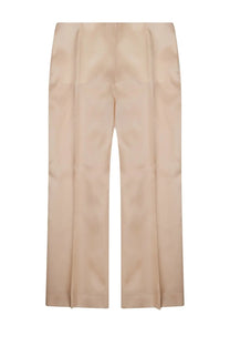 Alberta Ferretti women’s pantalone dritto beige satin wide-leg trousers with glossy finish and subtle waist pleats