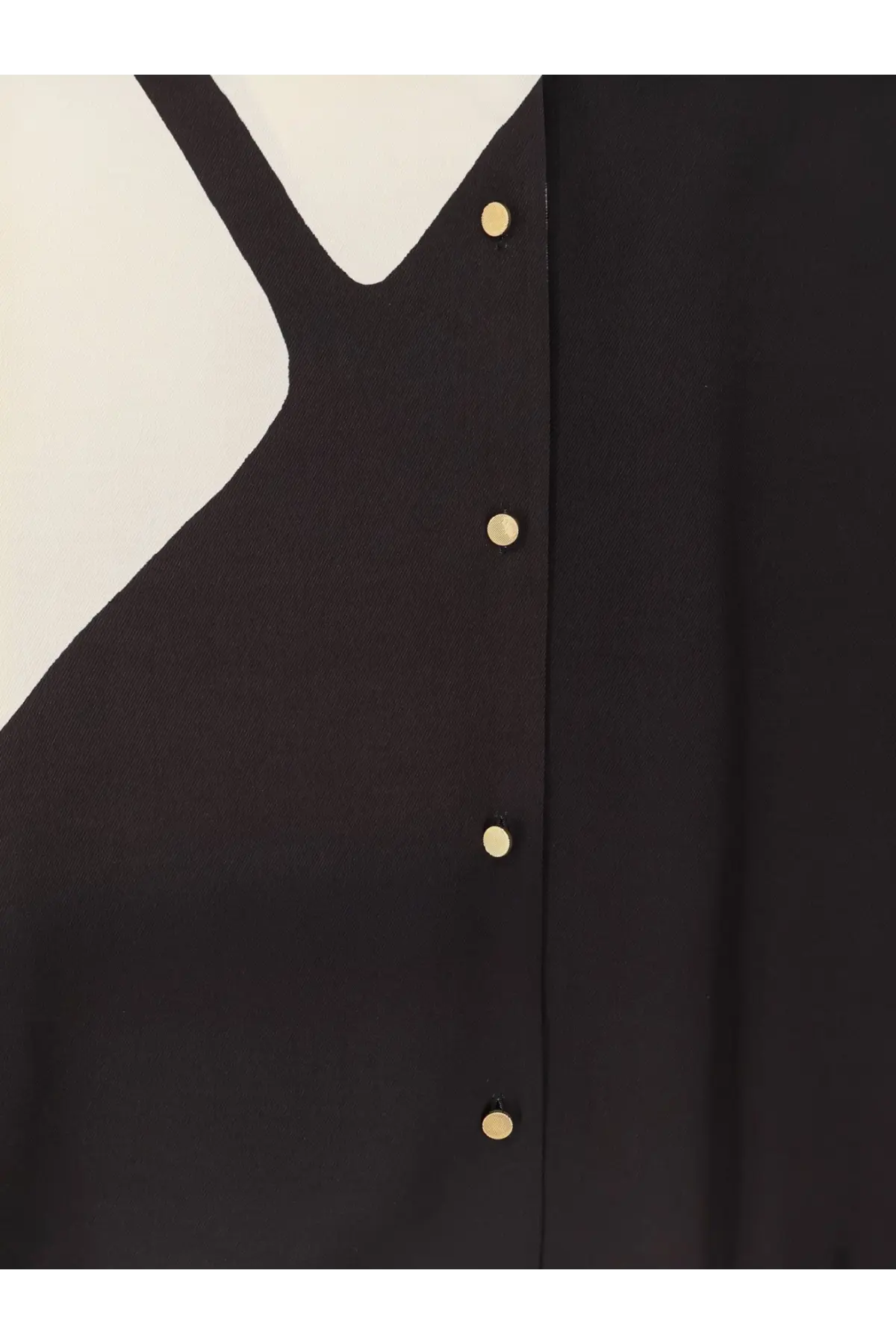 Alberta ferretti women’s black printed viscose shirt with bold white abstract design and gold-tone buttons down front