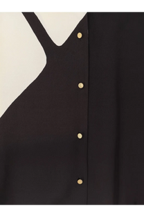 Alberta ferretti women’s black printed viscose shirt with bold white abstract design and gold-tone buttons down front