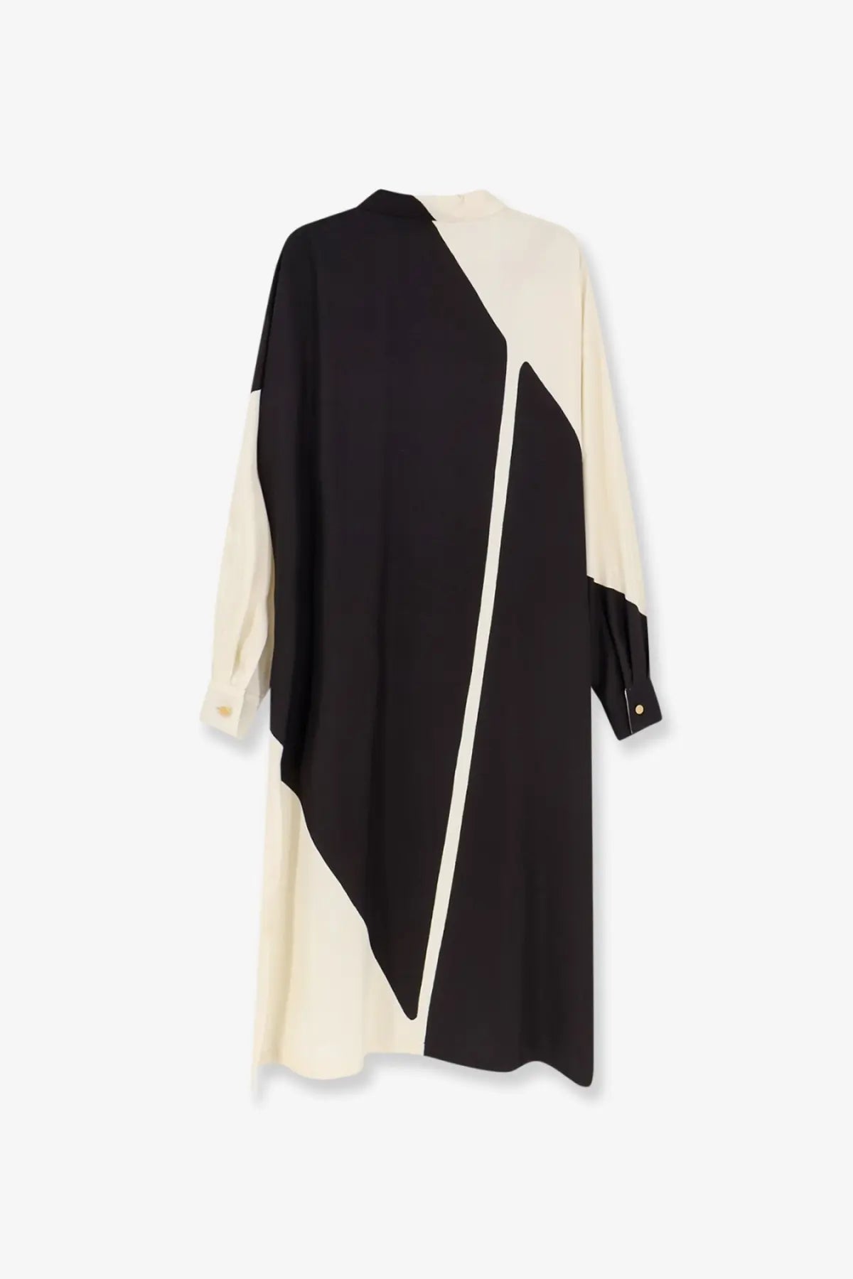 Alberta Ferretti women’s printed viscose shirt black with black and cream asymmetrical geometric design and long sleeves