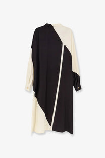 Alberta Ferretti women’s printed viscose shirt black with black and cream asymmetrical geometric design and long sleeves