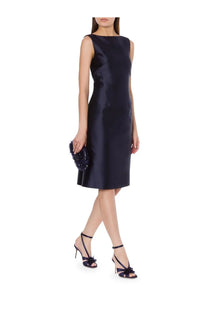 Alberta Ferretti women’s navy blue satin sleeveless knee-length midi dress ideal for elegant occasions