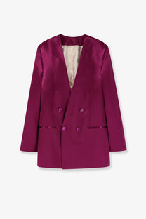 Alberta Ferretti women’s satin blazer in burgundy with double-breasted design and matching buttons
