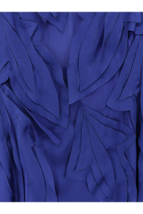 Alberta Ferretti women’s blue satin long dress with ruched fabric and layered flowing folds