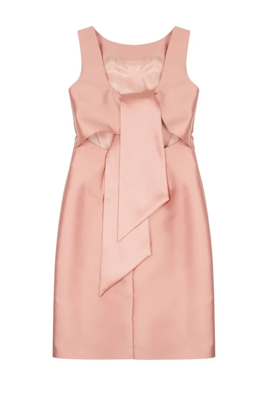Alberta Ferretti women’s satin midi dress blue shown from the back with a sleeveless design and a prominent bow detail