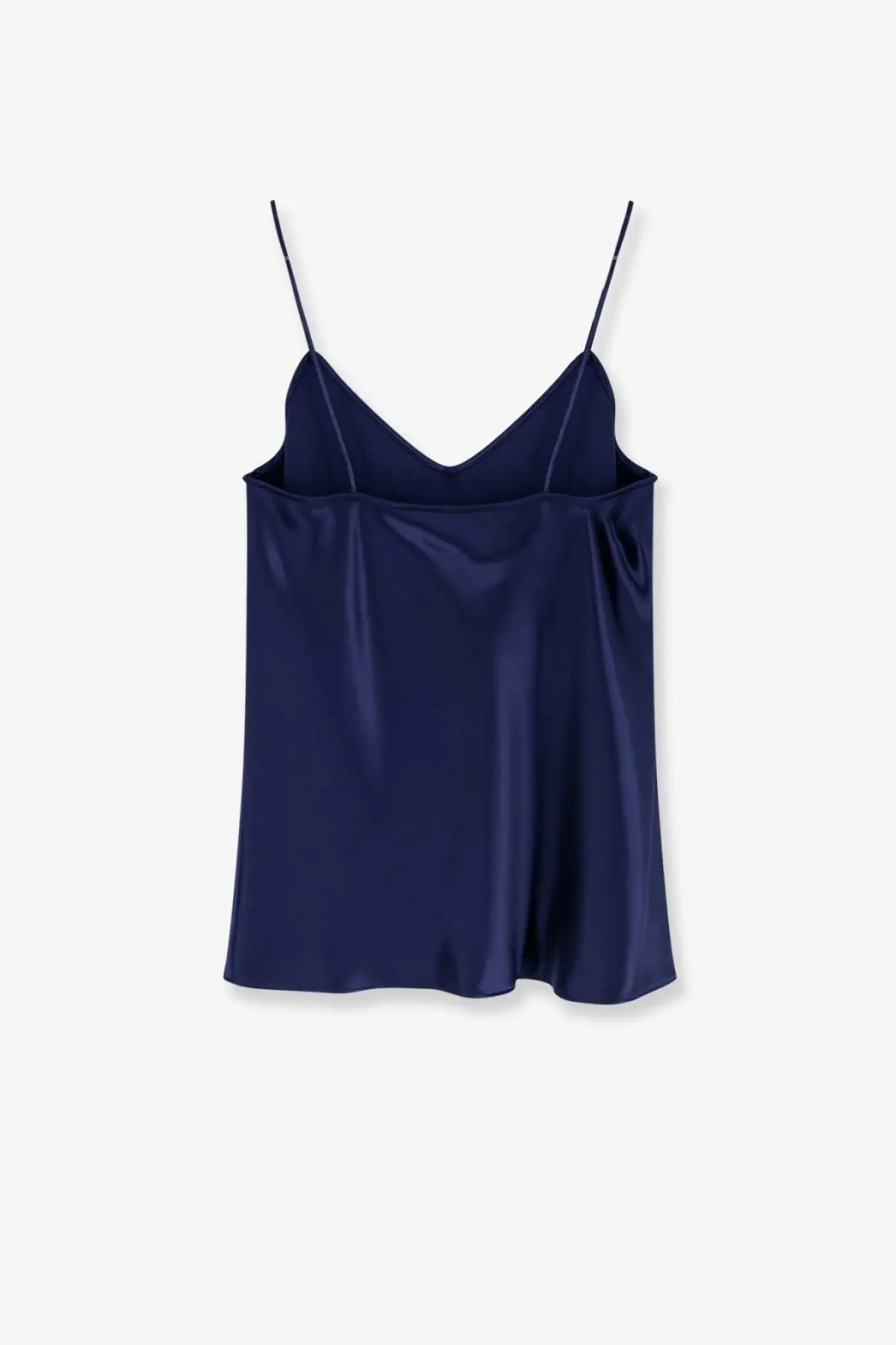 Alberta Ferretti women’s navy blue satin camisole top with thin spaghetti straps and v neckline