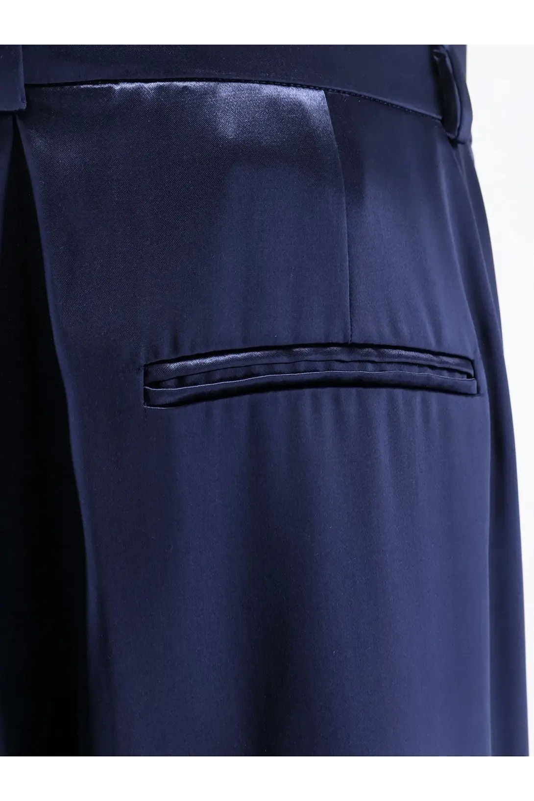 Alberta Ferretti women’s satin trousers in navy blue with a sleek smooth texture and subtle sheen