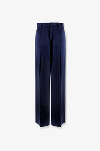 Alberta Ferretti women’s navy blue satin trousers with wide legs and subtle front pleats for elegant wear